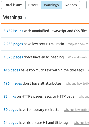SEO errors - medium priority