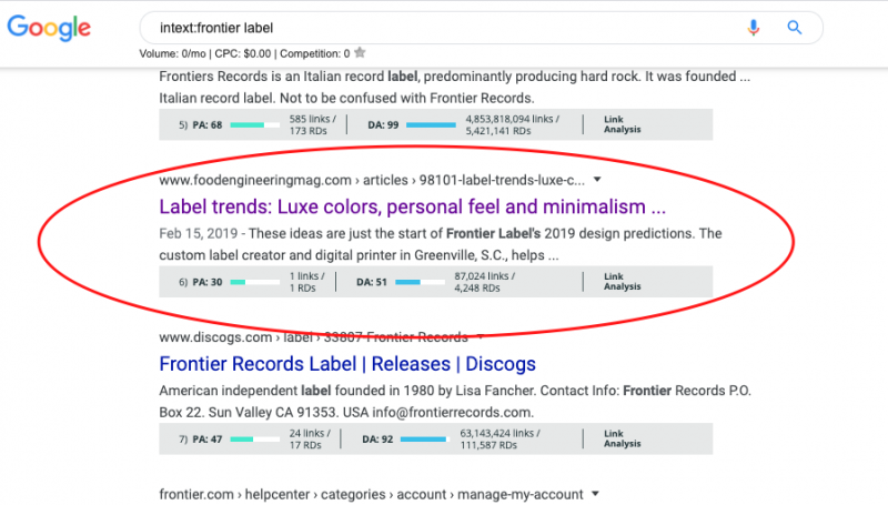 intext: Google search operator example