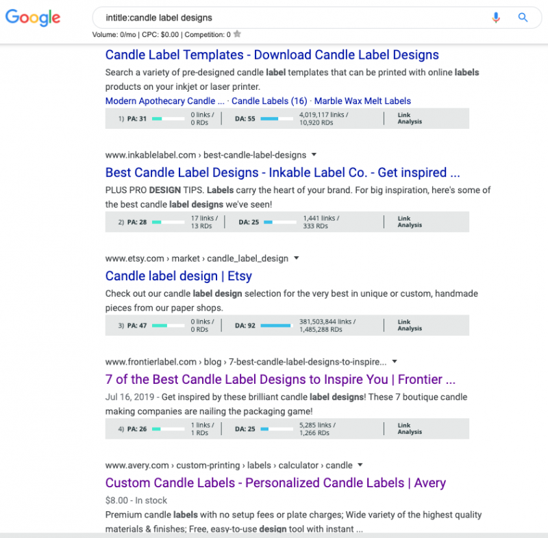 Example intitle: Google search operator