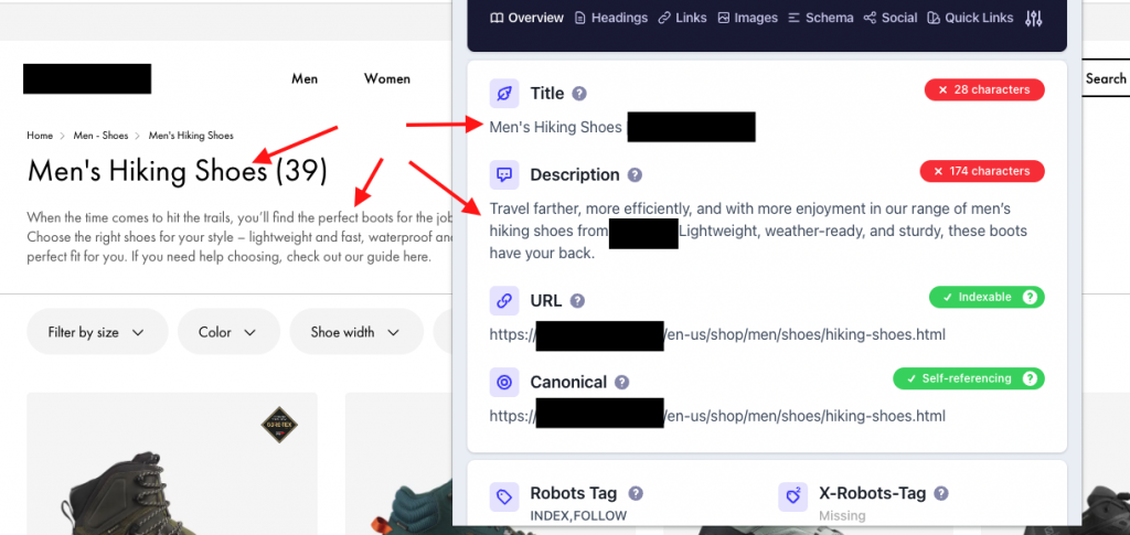 example of competitor on-page review for SEO