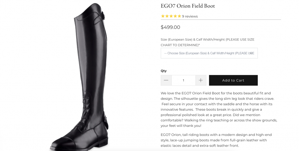 example of unique copy being used on a product page