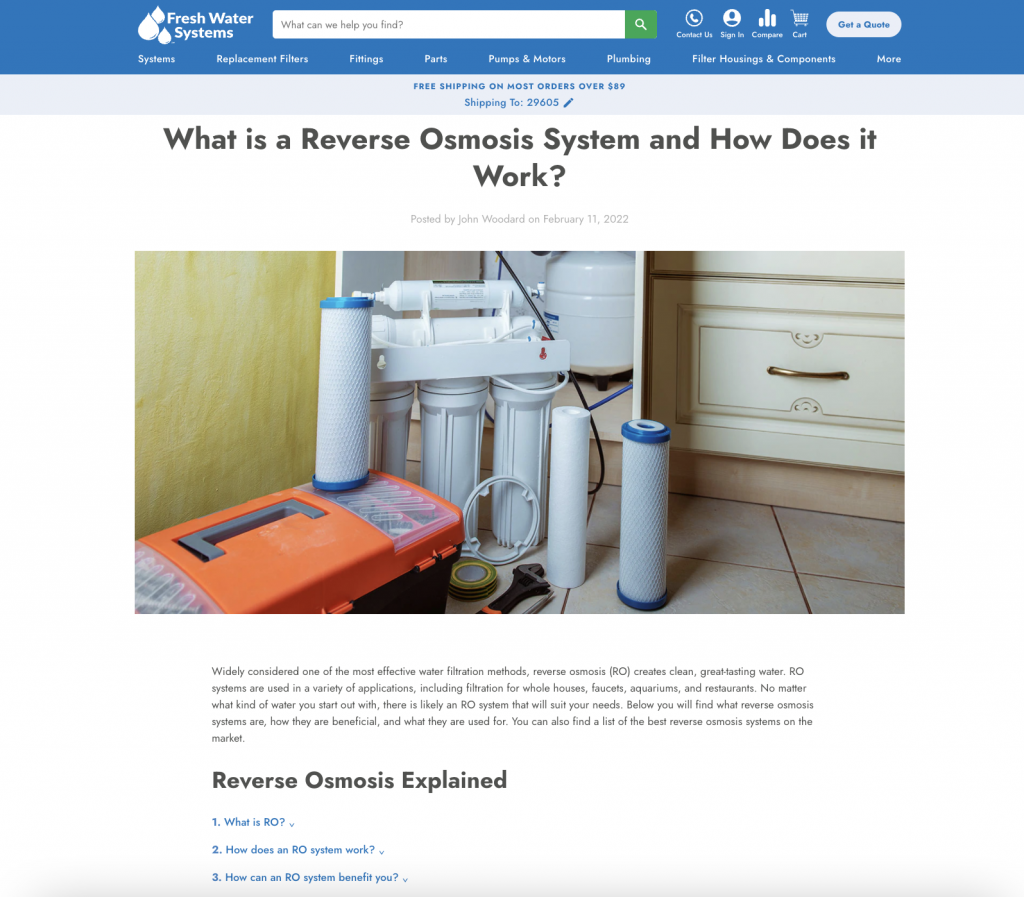 hub content example for eCommerce
